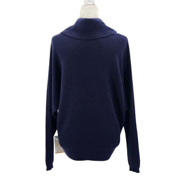 NEW Cyrus Womens Small Sweater Waffle Knit Turtle Cowl Neck Navy Blue Preppy - Picture 4 of 10